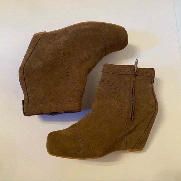 JEFFREY CAMPBELL SHOES BOOTS ANKLE BOOTIES BROWN SUEDE LEATHER WEDGE ZIP - Picture 8 of 15